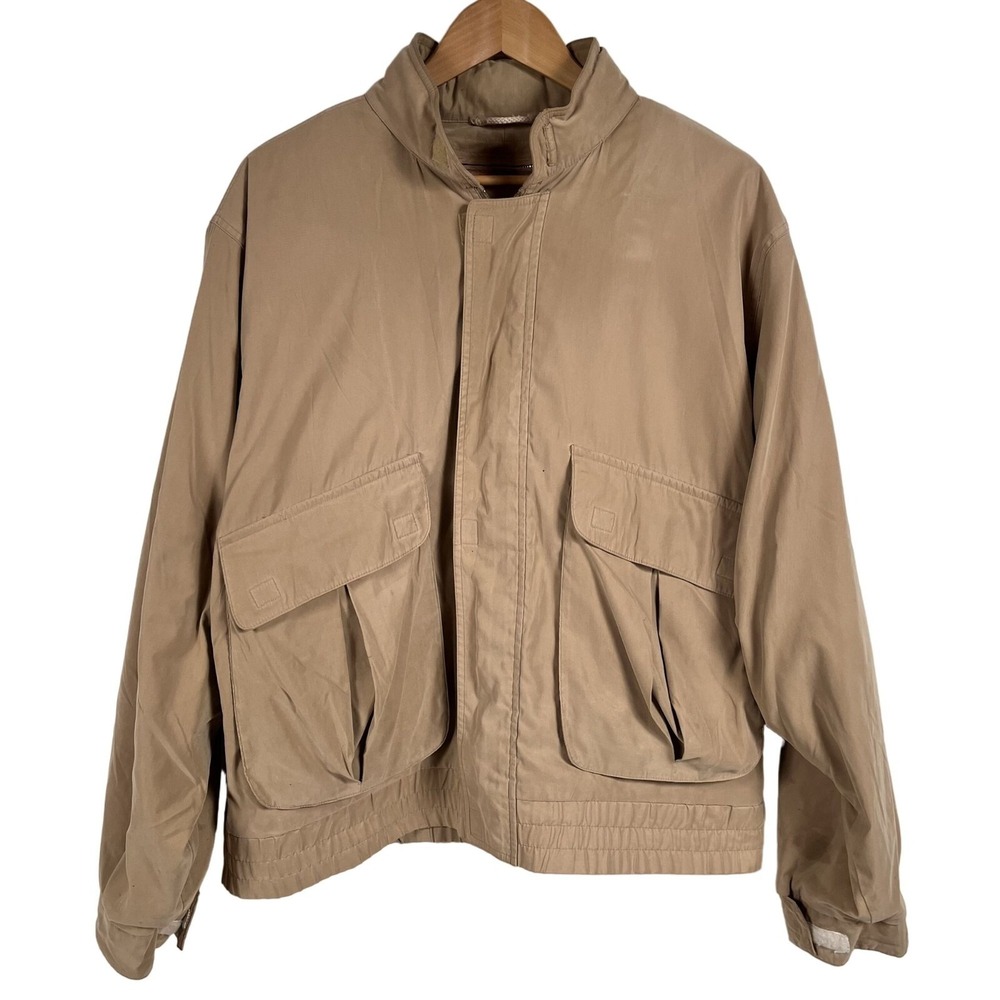 London Fog Jacket Mens‎ 46 Regular Tan Winning Edge Cargo Utility Hooded Vintage